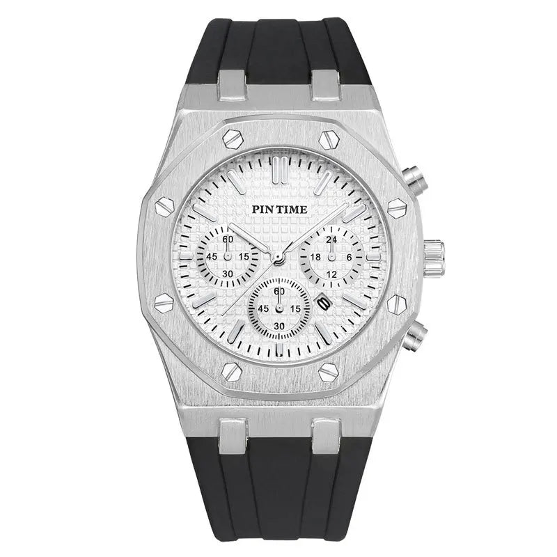 PINTIME Luxus Quarz Armbanduhr für Herren, Wasserdicht, Edelstahl, Sportliche Design Uhr, 42 mm Zifferblatt