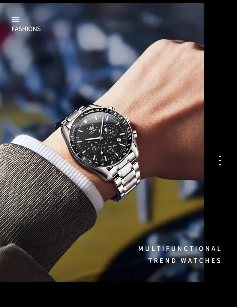 OLEVS Herren Quarz-Armbanduhr 3618 – Chronograph, Wasserdicht, Luminous