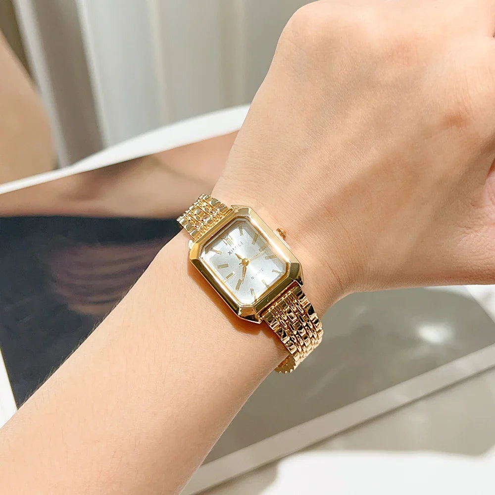 Elegante Damen-Quarzuhr mit eckigem Zifferblatt – Edelstahl Armbanduhr in Gold oder Silber