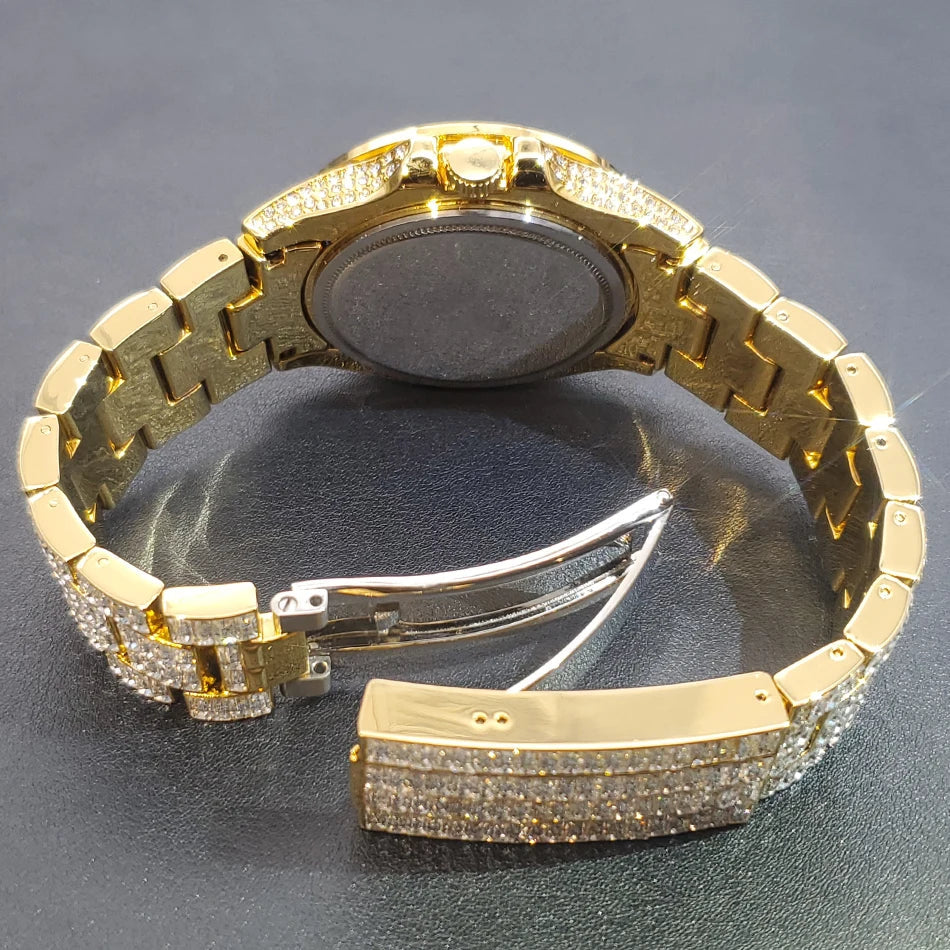 Ice Out Luxus Quarzuhr für Herren – Voll Diamant, Luminous Zeiger, 30m Wasserdicht, Edelstahl, Auto Date, Anti-Magnetisch