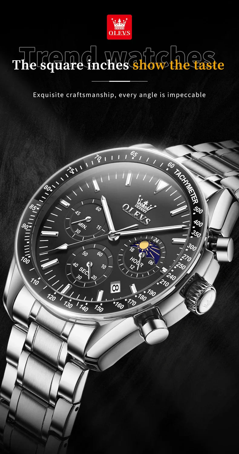 OLEVS Herren Quarz-Armbanduhr 3618 – Chronograph, Wasserdicht, Luminous