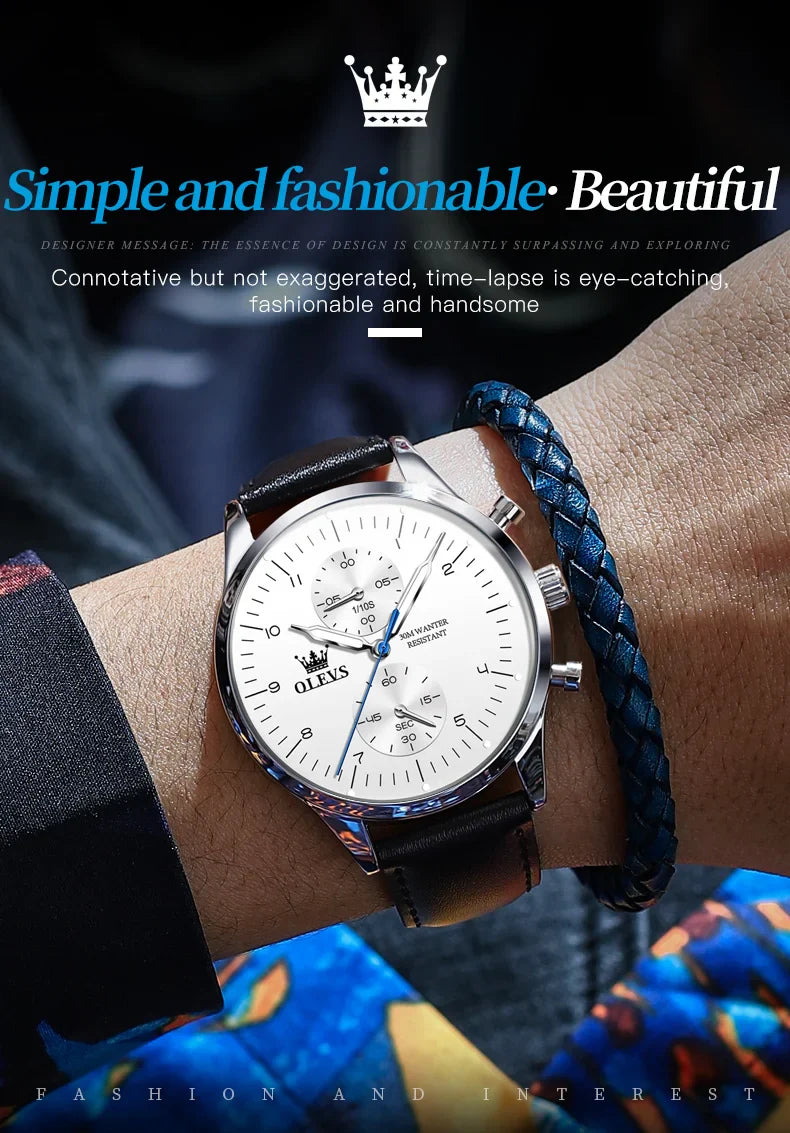 Luxus Quarzuhr für Herren – Wasserdicht, Chronograph, Luminous, Automatisches Datum