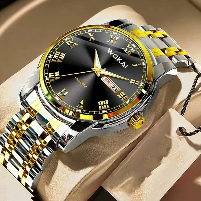 Mairuige Quarz Armbanduhr für Herren, Edelstahl, Wasserdicht, Leuchtzeiger, Elegantes Design